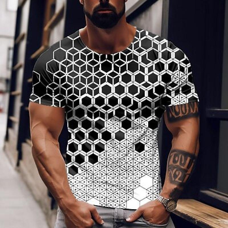 Men's T Shirt Tee Tee Graphic Geometry Crew Neck Clothing Apparel 3D Print Outdoor Casual Short Sleeve Print Fashion Designer Vintage