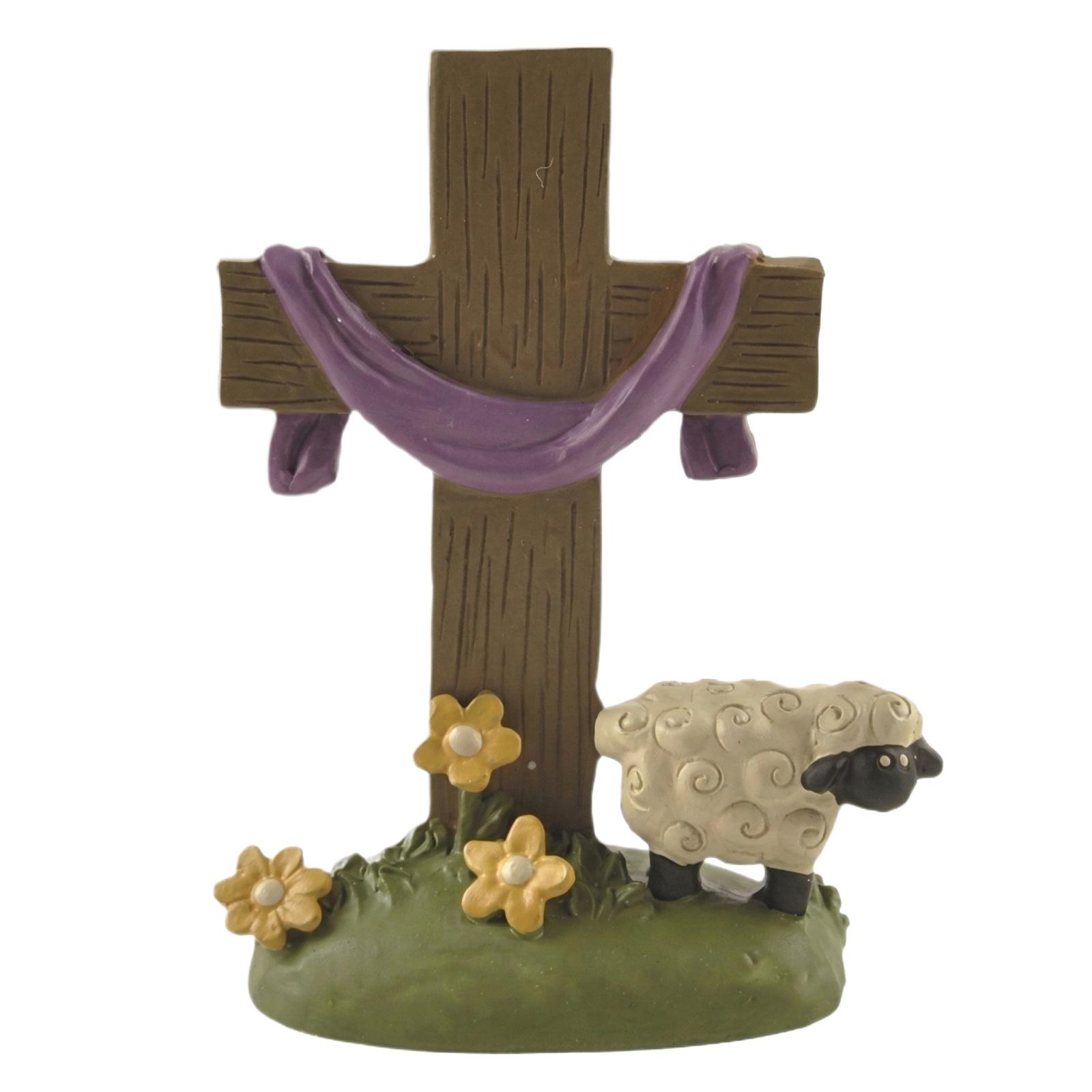 

Resin Woodgrain Decorative Ornament Lamb And Flower Set Desktop Display One Size