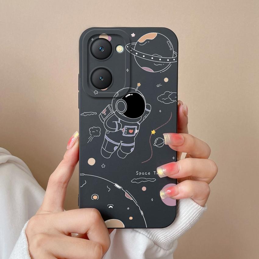 For Vivo Y400 Pro Y03t Y02t Y18i Y18t iQOO U5x Z9 Lite Phone Case Cute Astronaut Pattern Liquid Silicone Anti Fall Protective Back Cover For Vivo Capa