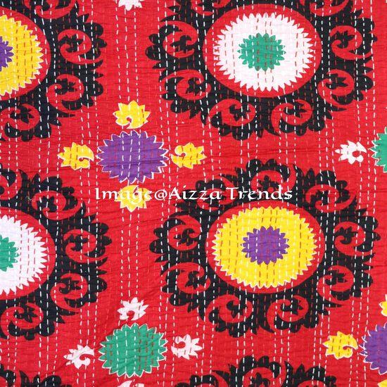 Aizza Trends Handmade Pure Cotton  Printed Kantha Quilt  - Traditional Look Bed Spread Kantha Gudri - Vintage Hand Stitch Gudri