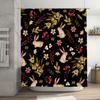 Animal Floral Shower Curtain: Watercolor Rabbit Flower Bath Decoration For Bathroom Decor Black Background With Pink Yellow Gree