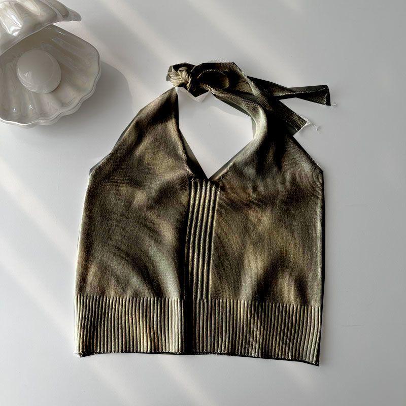 2025 Summer Korean-Style Women s Slim Fit Halter Neck Knit Top Small