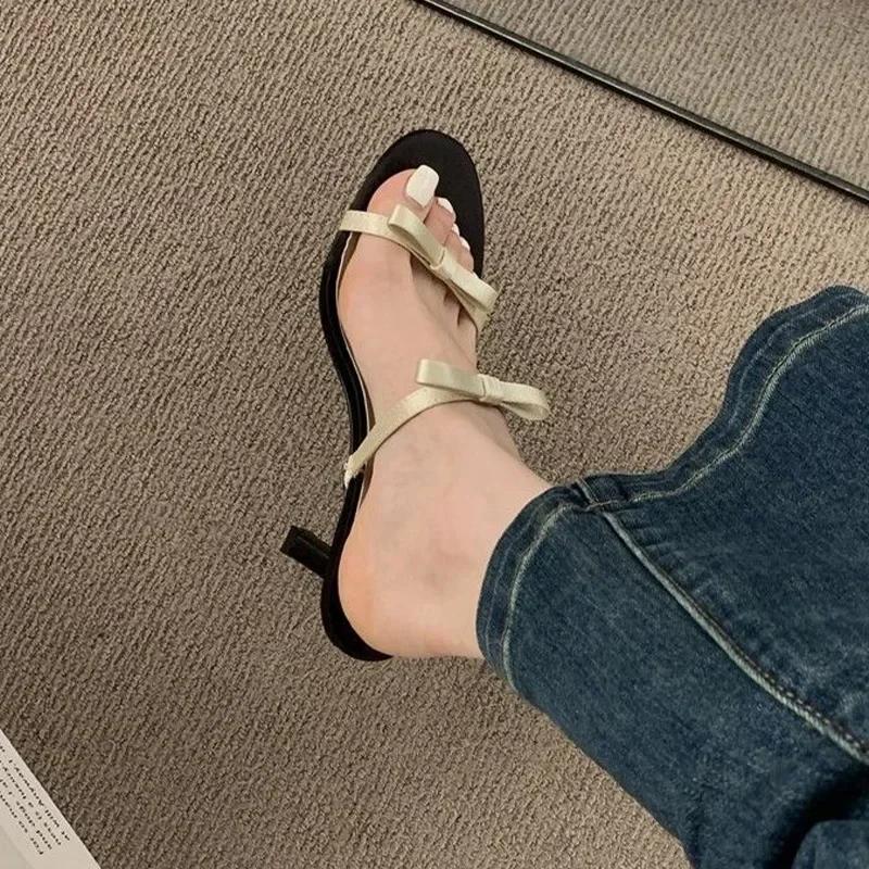 

Сексуальные женские туфли на высоком каблуке Новые шлепанцы с бантом Летние босоножки с открытым носком и ремешком на пятке Обувь 2024 Модные платья Шлепанцы Туфли-лодочки Mujer Слайды 35 бежевый