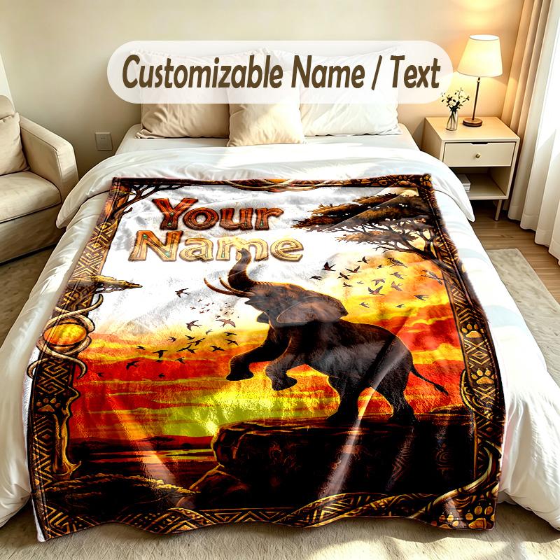 Elefanten-Thema Weiche Decke Personalisierter Benutzerdefinierter Name Textdruck Warme Decke Zuhause Sofa Schlafzimmer Dekoration