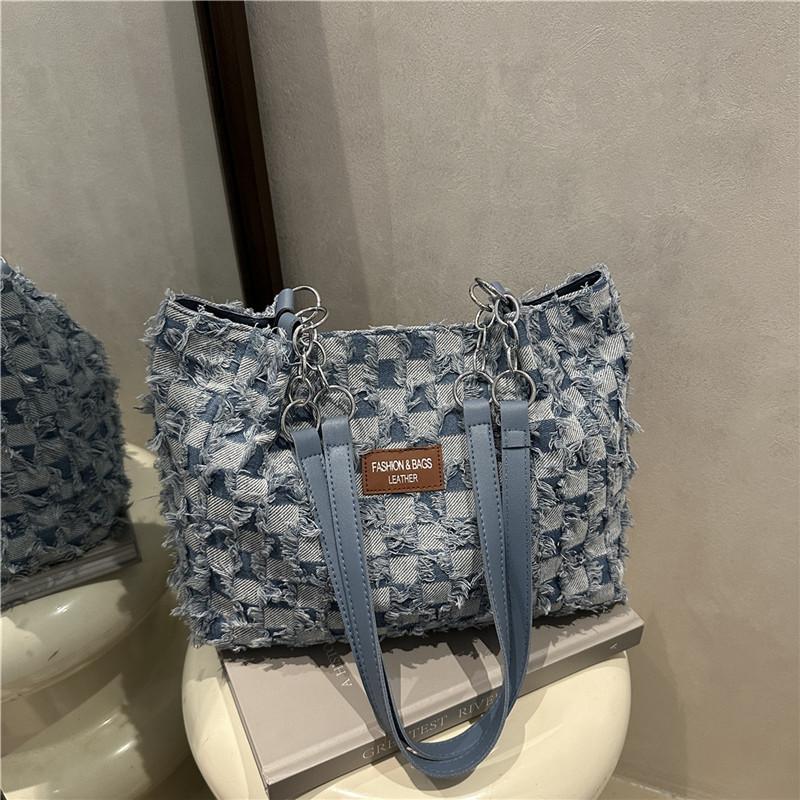 Spring and summer plaid niche bucket bag dumpling bag denim shoulder bag versatile tote women s bag синий 1886₽