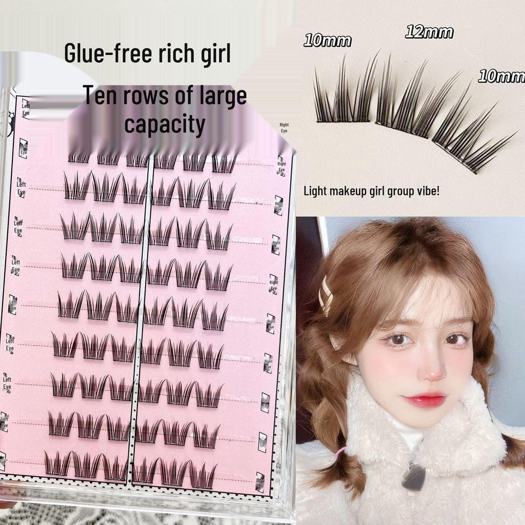 Self-Adhesive Natural Fishtail False Eyelashes - Beginner-Friendly, No Glue Needed, Wide Band
