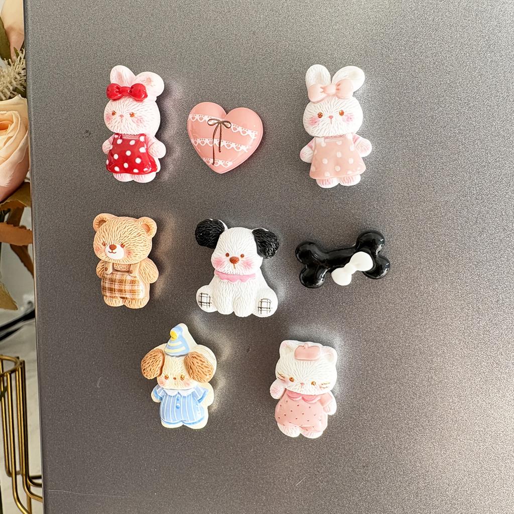 8pcs Cute Animal-Shaped Resin Fridge Magnets Featuring a Rabbit, Cat, Bear, And Puppy, Perfect for Keeping Notes And Decorations