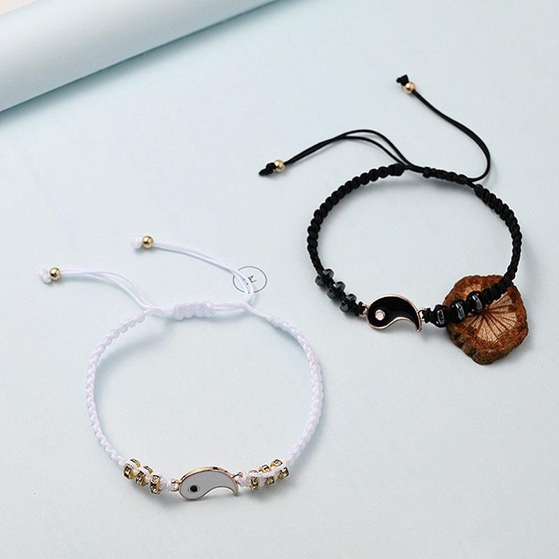 1Pcs Simple Tai Chi Bagua Black And White Yin And Yang Rope Braided Telescopic Adjustment Bracelet For Men And Women Coupl