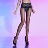 Sexy Lace High-waisted Deep-crotch Stockings, Shiny and Silky, Ultra-thin, Transparent, Alluring, Open-crotch, Oil-black Stockings for Women