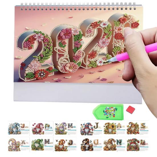 DIY Rhinestone Art Painting Desk Calendar Kit 12-Month Home Office Planner 2026 Practical Sparkling Rhinestone Craft Calendar