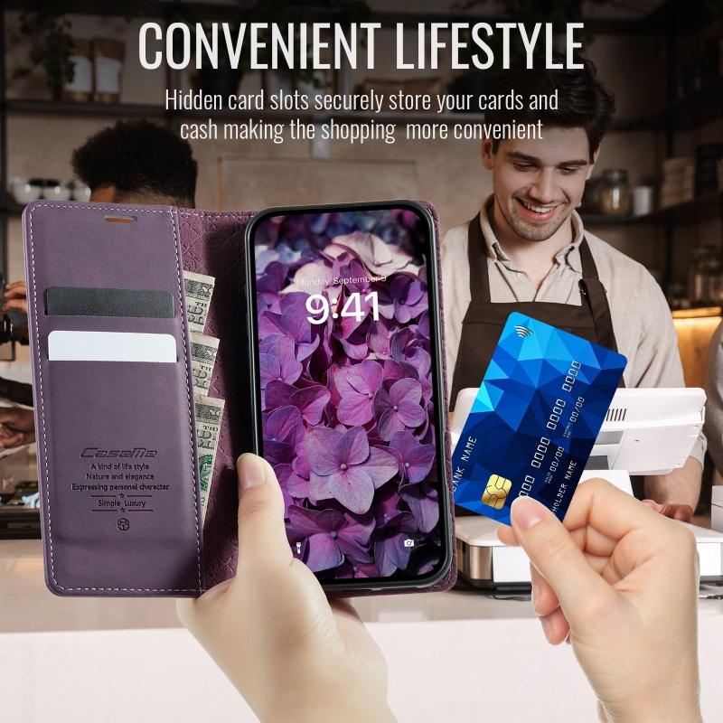 CaseMe Flip Leather Purse Holder Phone Case For iPhone 17 Pro Max Air 17E 16 15 Plus 14 13 12 11 X XS XR SE 2022 8 7 Shockproof Wallet Card Slot Cover