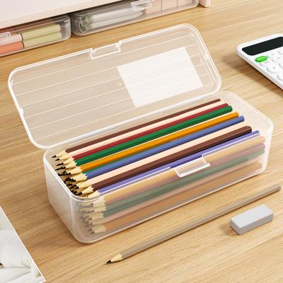 Pencil Case Large Capacity Space-Saving Transparent Plastic Storage Box for Home School Office Supplies