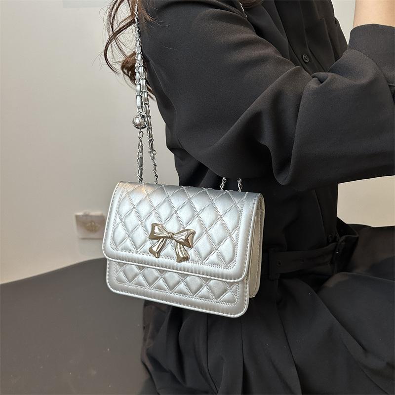 Bag Fashion Small Square Bag Small Fresh Bow Shoulder Bag Textured Chain Crossbody Bag