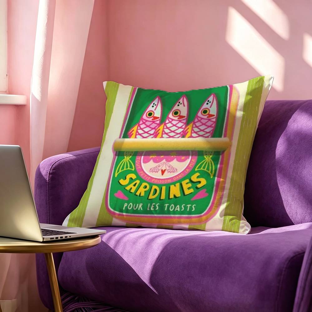 Sardines Canned Square Double-Sided printed Pillow Case Bedroom Bedside Pillow Sofa Cushion Cover