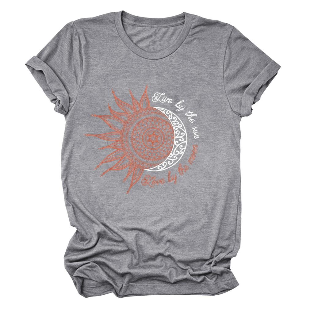 Women's Fashion Casual Summer 2022 Round Neck Short Sleeve Print Tops Blouse