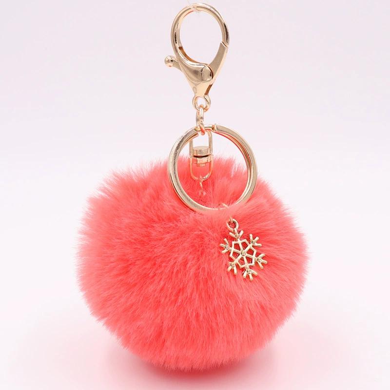 WTEMPO 4PCS Snowflake Plush Keychains Metal Snowflake Plush Ball Pendants Creative DIY Bag Keychains Holiday Gifts