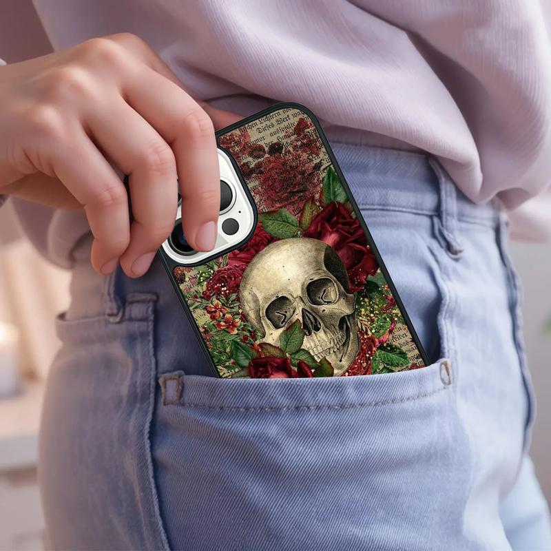 Skull And Roses Abstract Art Phone Case For iPhone 17 Air 15 16e 14 13 Pro Max Coque 12 11 Pro Max PLUS Cover