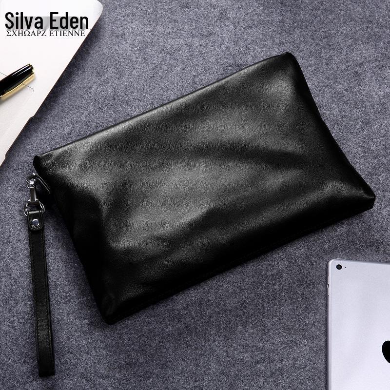 "New Men's Genuine Leather Casual Handbag - Large Capacity Soft Cowhide Clutch"