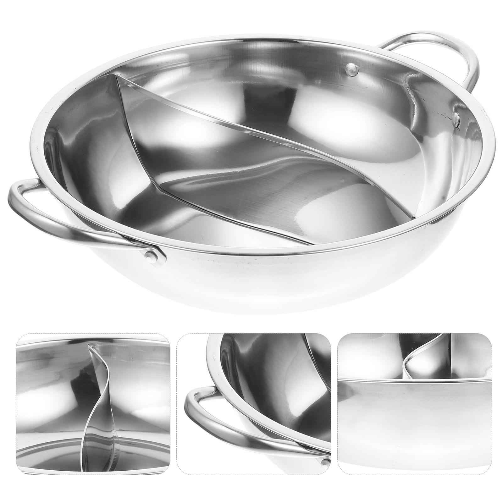 

Divider Mandarin Duck Pot Griddle Electric Skillet Hot Pan Stainless Steel Shabu Double Flavor Restaurant Soup серебряный