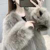 Womens Faux Fox Fur Coat Mid-Length V-Neck Slim Fit Winter Parka Rabbit Outerwear