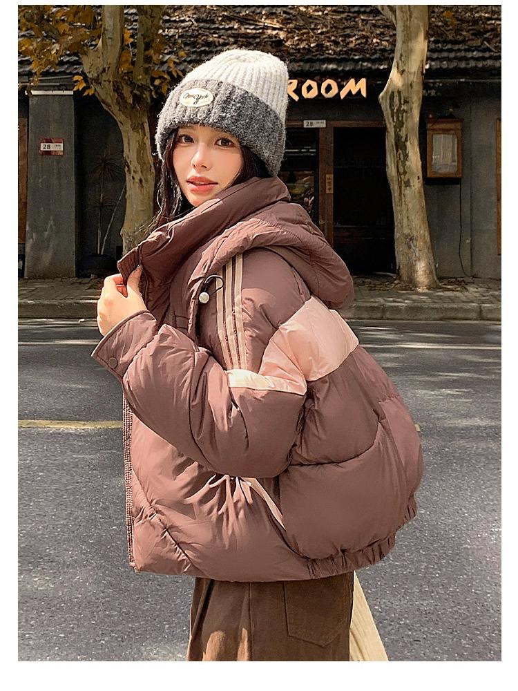 Short Color-block Hooded Warm Down Cotton-padded Jacket
