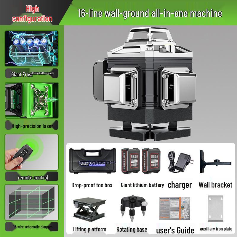 High-Precision Green Laser Level with 16 Lines for Wall and Floor Integration