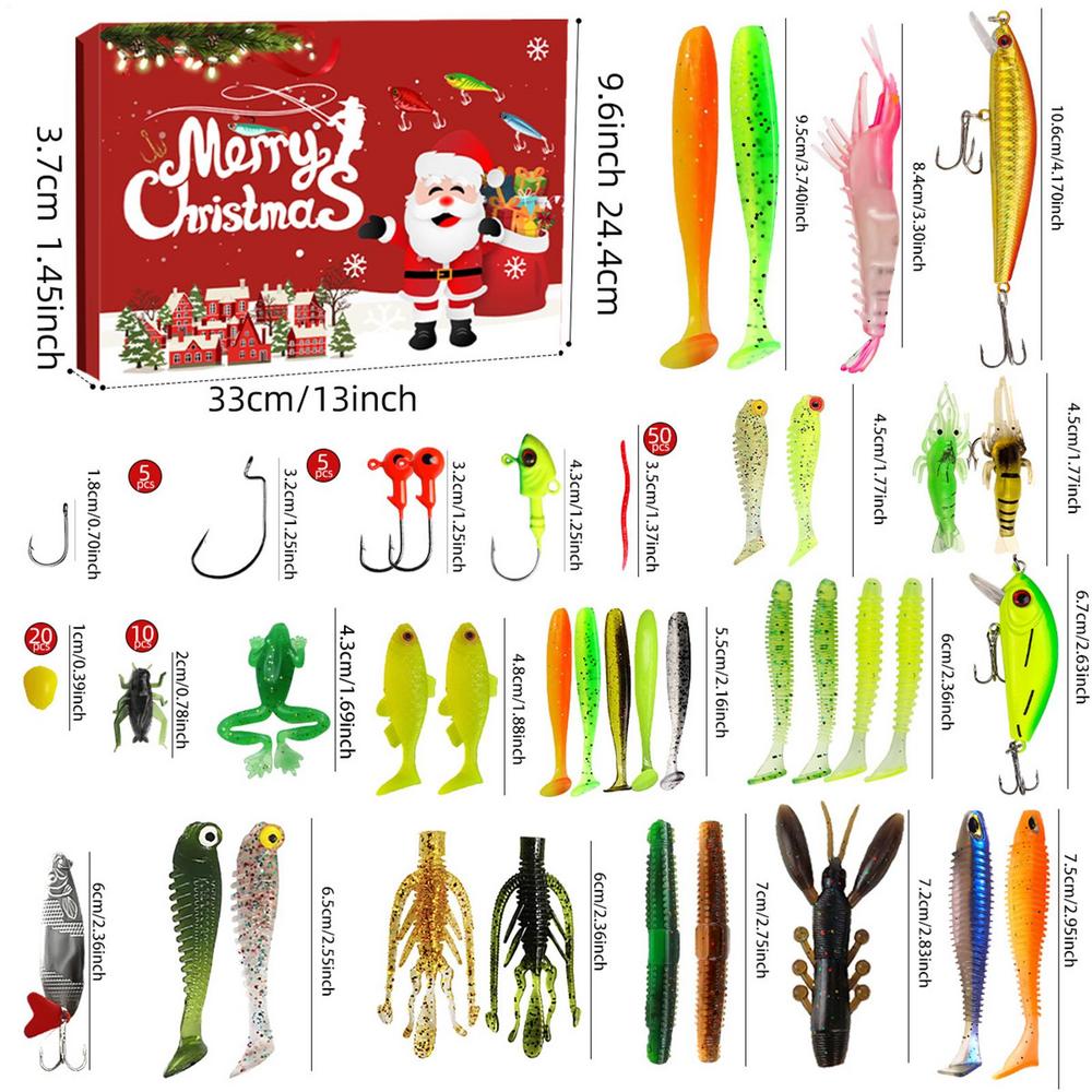 Fishing Advent Countdown Calendar 24 Days Christmas Fishing Lures Countdown Set Tackle Bait Lures Saltwater Freshwater Gear For