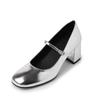 Fashion French Soft Leather Thick Heeled Mary Jane Shoes for Women Spring/autumn Pumps Round Toe One Belt Buckle Shallow Office Shoe