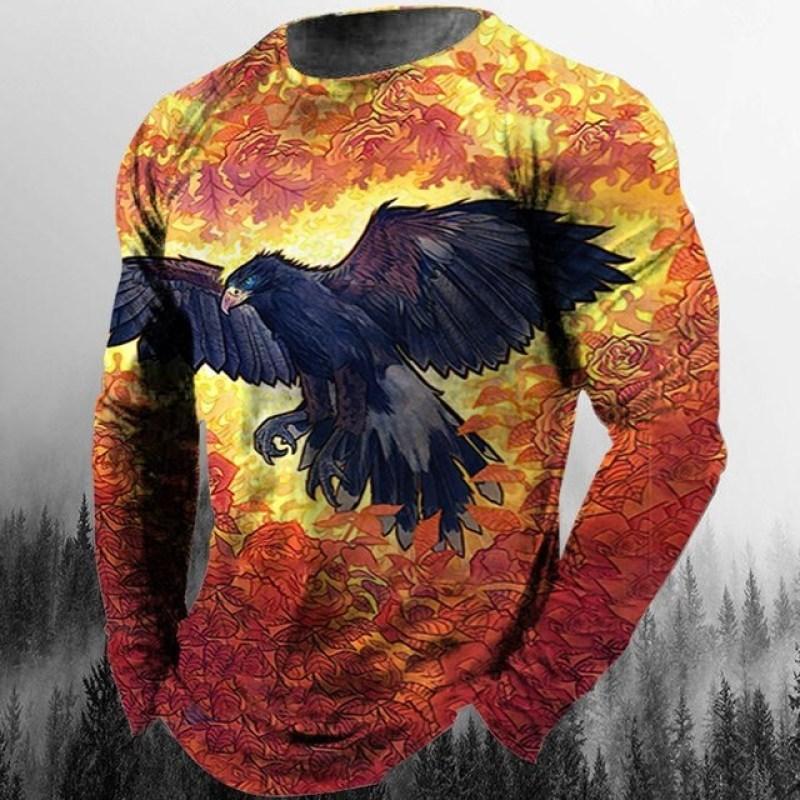 Vintage Men's Long Sleeve T-Shirt Print Tees Animal Eagle Pattern Sweatshirt T-Shirts For Men Clothing Casual Oversized Tops 5xl