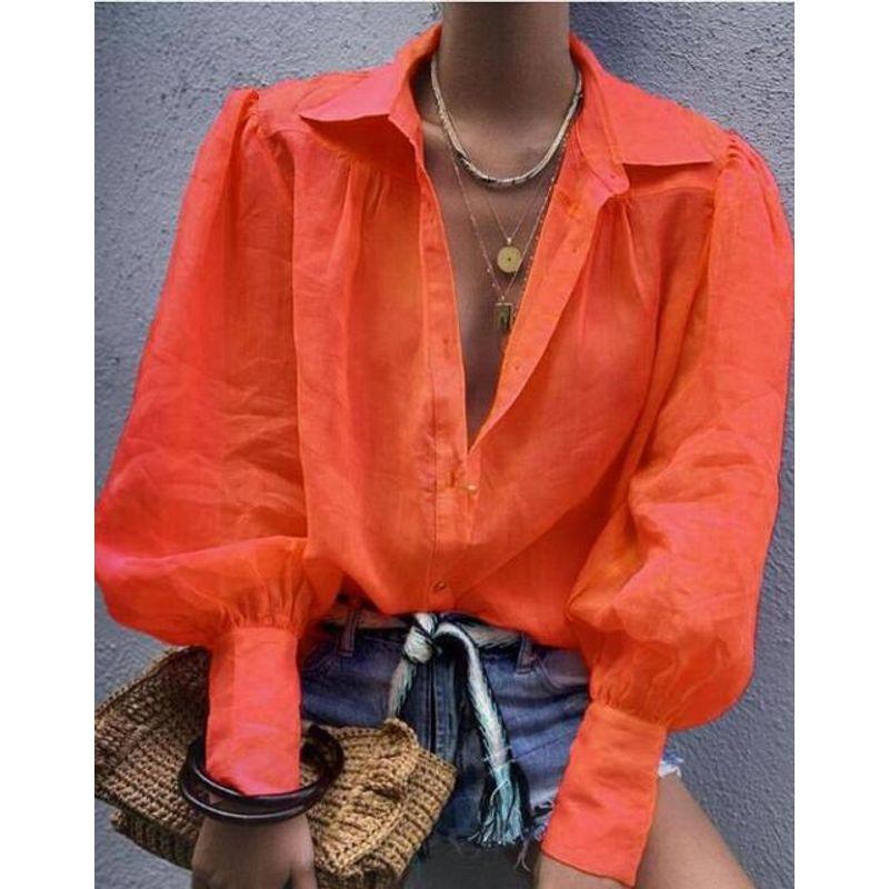 

Фонарик Сон Топ Костюм Воротник Рубашка Епископские Рукава Топ Костюм Воротник Рубашка Orange L