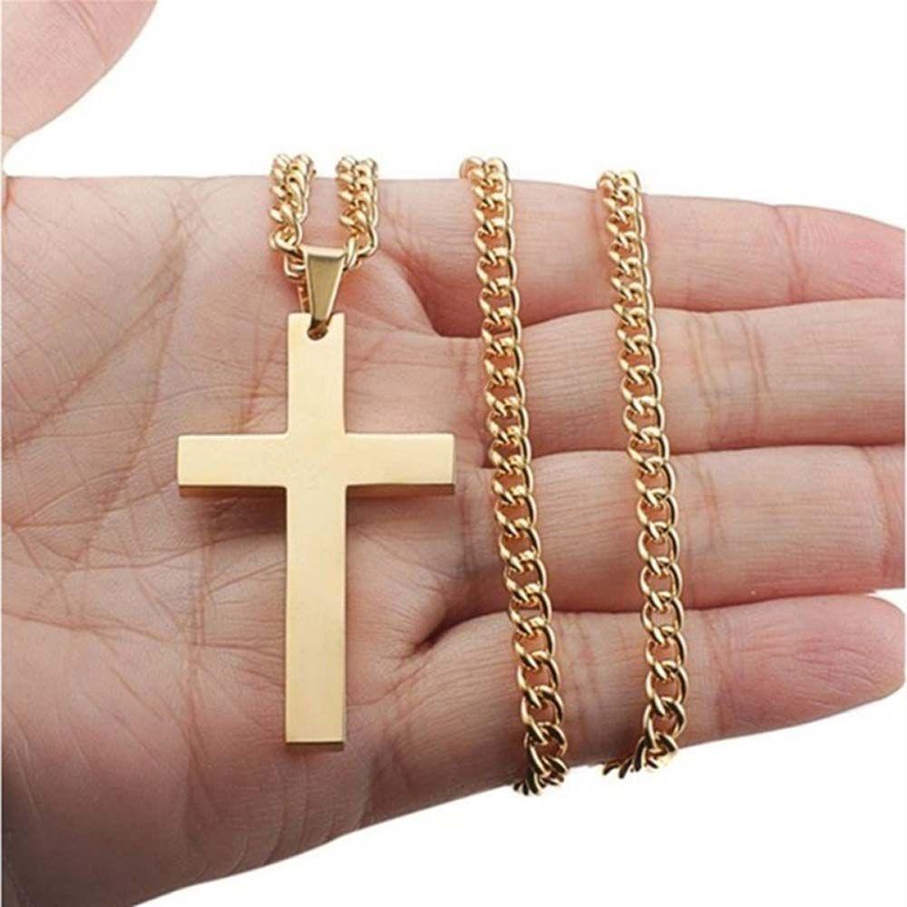 Gift Men Gold Color Black Minimalism Metal Cross Necklaces Cross Pendant Clavicle Chains Necklaces