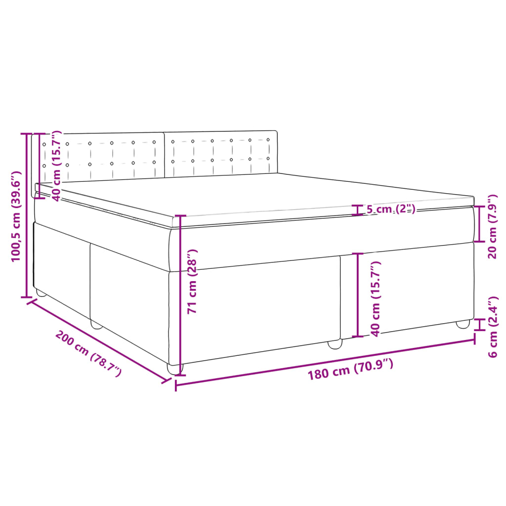 Box Spring Bed with Mattress Dark Grey 180 x 200 cm Fabric