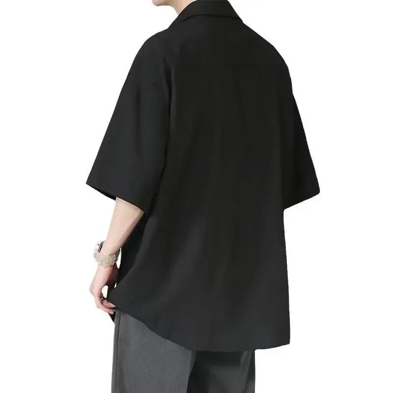 Men's Ice Silk Short Sleeve Shirt Casual Loose Fit Korean Style Shirt for Summer Thin Sleeve Casual Shirt