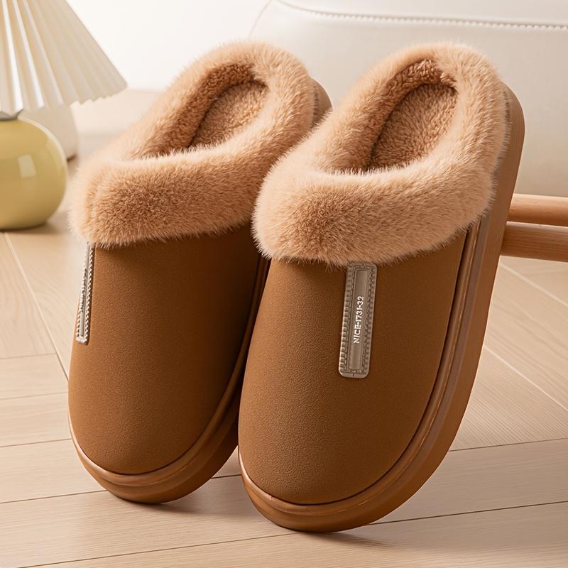 Simple Design Home Plush Warm Men's Slippers, and Wear-Resistant Thick-Soled Non-Slip Shoes, Unisex Autumn/Winter Indoor Plush-Lined Slippers