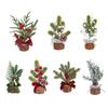 Small Christmas Tree Ornament with Faux Pine Tips, Wood Base Decoration, Yuletide Accent for Entry Table or Desk Use
