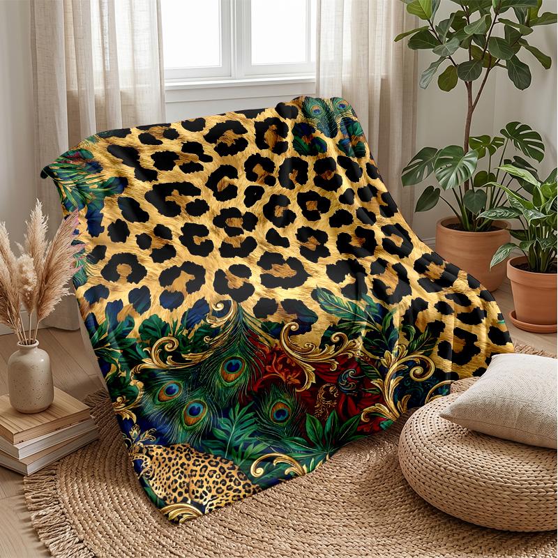 Leopard and Palm Jungle Print 1 Theme blanket Lightweight Warm Flannel Blanket Decorative Throw Blanket for Home Decoration