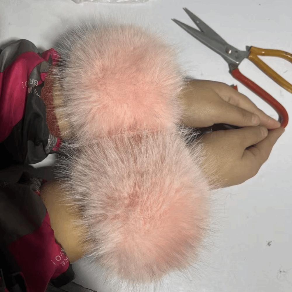 1 Paio di Maniche Staccabili Polsini in Pelliccia di Volpe Guanti Pelosi Morbidi Polsini Accessori per Cappotto Invernale Donna