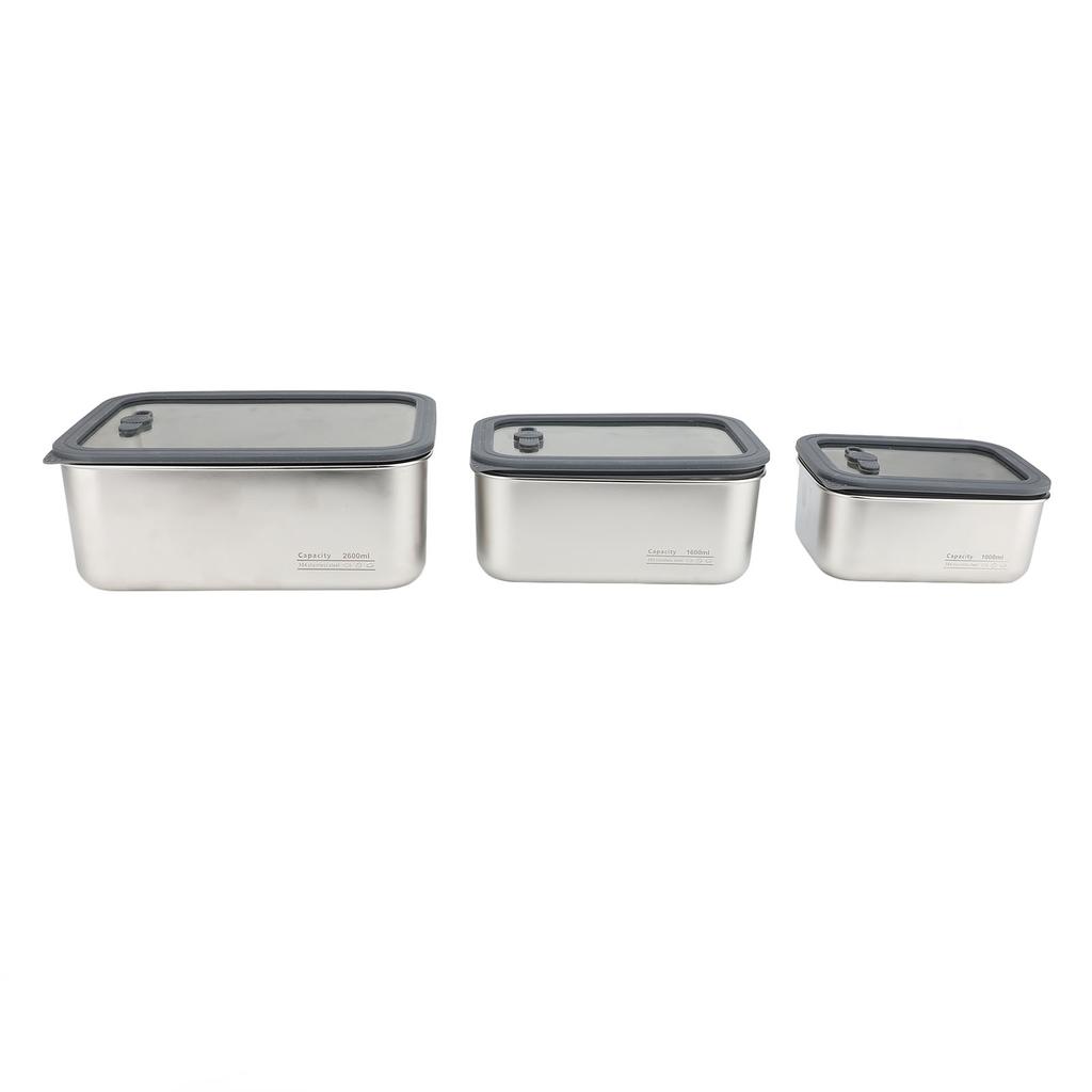 3PCS Food Storage Container Set 304 Stainless Steel Food Prep Container Lunch Box with Airtight Glas