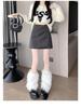 Black Sequined Woolen High-Waisted A-Line Skirt for Autumn/Winter - Slimming, Hip-Hugging, Irregular Hem, with Anti-Exposure Design.