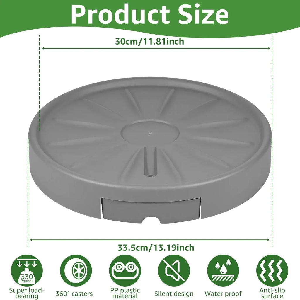 Movable Plant Stand 13 inch Round Rolling Plant Tray Plant Caddy with Hidden Wheels Universal Heavy Duty Flower Pot Rack