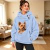 Women's Color Hooded Sweatshirt with Plush Pet Pouch, Loose Fit Zip Pullover Top for Casual Wear
