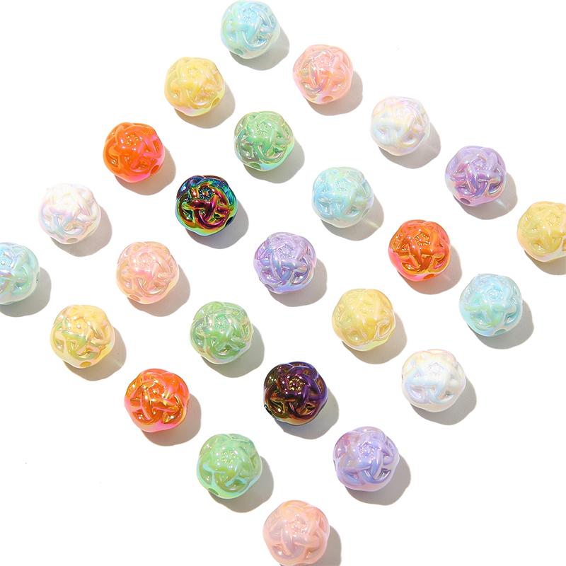 Acrylic Milk Series Small Wool Flower Ball Beads for DIY Jewelry 5 Pcs