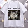 Funny Cat Graphic Wait Im Goated T Shirt Cotton Short Sleeve Round Neck Tshirt Print Short Sleeve Tee Shirt Comfortable Tops