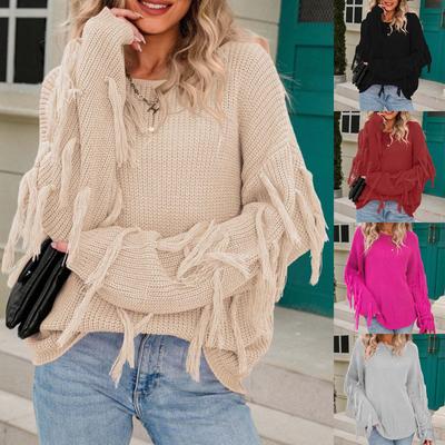 Autumn And Winter Large Size Pullover Women's Knitted Sweater With Tassels Women's Loose Sweater