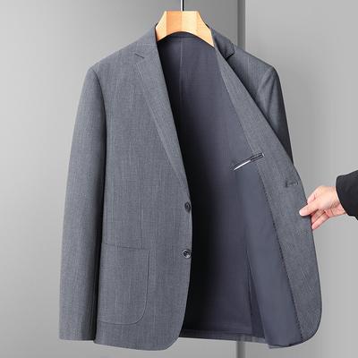 Spring Thin Men's Suit, No Ironing, Slim Fit, Solid Color Small Suit for Middle-aged and Young People, Casual Single Suit