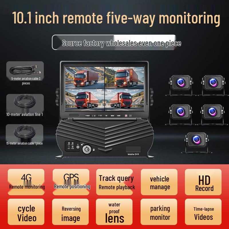 High-Definition Night Vision Dash Cam with 5/6/8-Way Monitoring & Reversing for Large Trucks (12-24V)