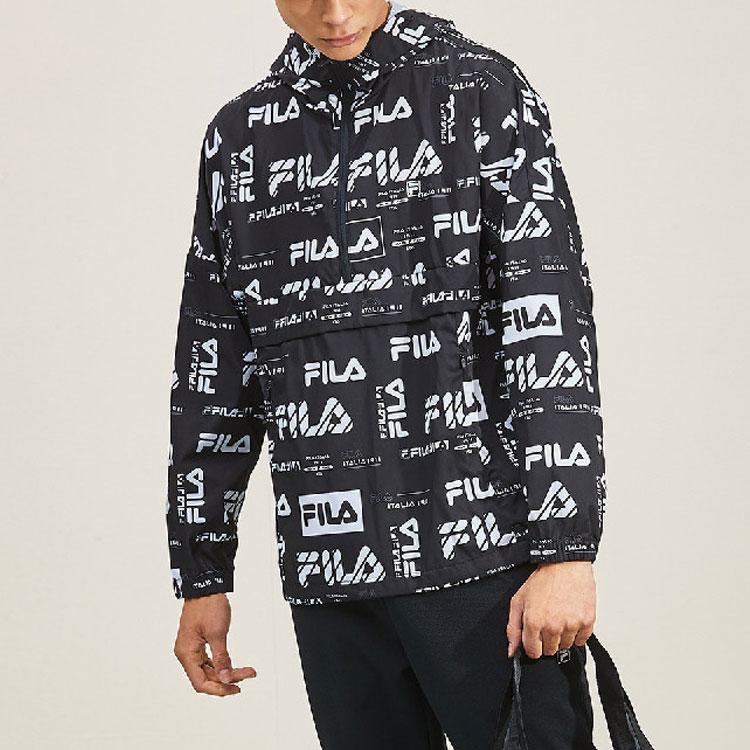 Fila Logo Full Print Hooded Loose Jacket Men Jacket Black F11M934708F-PT