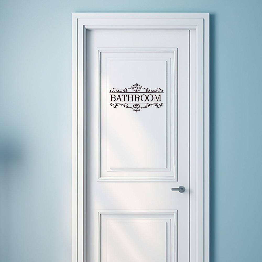 Black Toilet Door Stickers Removable Bathroom Wall Sticker WC Doorway Sign  Cabinet