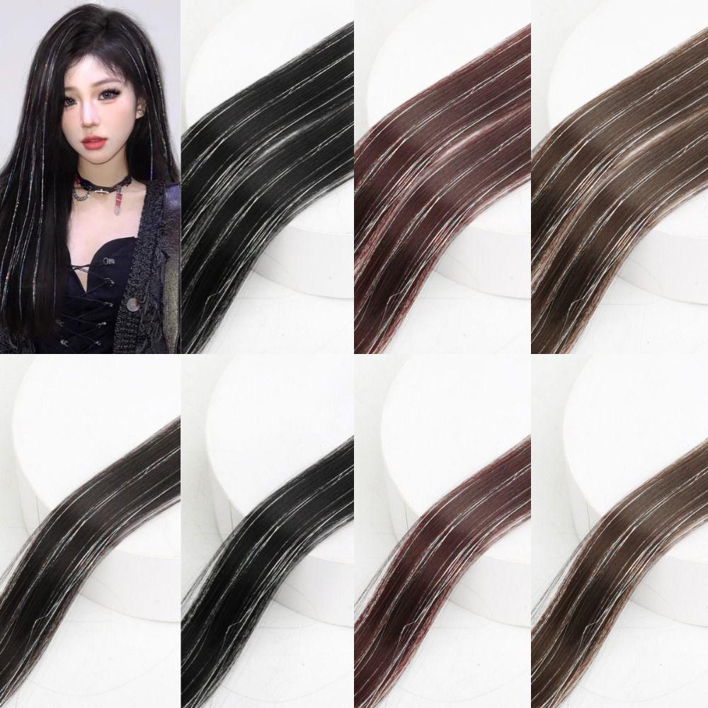 

Блестящие синтетические волосы для наращивания ослепляют длинные прямые шиньоны, блестящие блестящие мишуры для волос для женщин