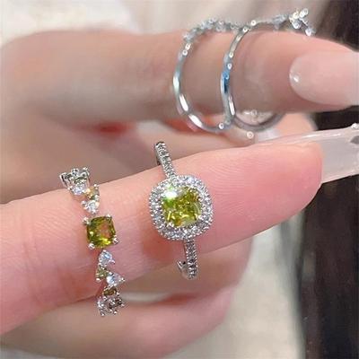 Green Zircon Ring for Women French Exquisite Index Finger Rings Open Adjustable Female Jewelry Sparkling Party Accessories Gifts Sweet Girls Gifts